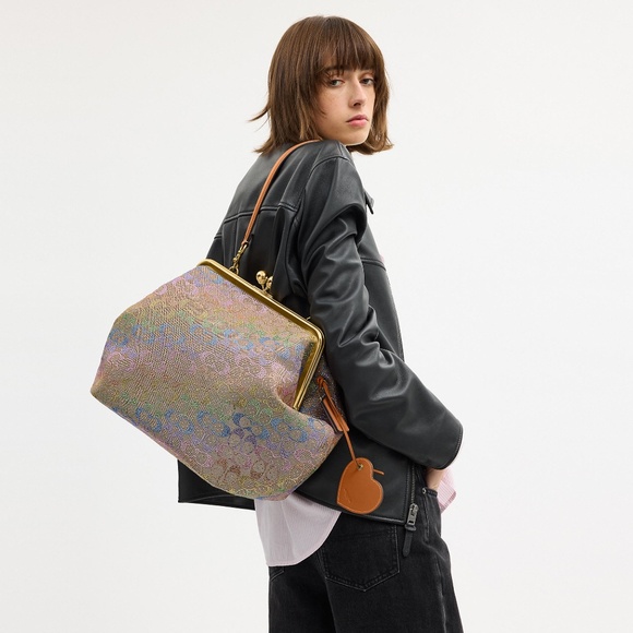 Coach Large Kisslock Frame Bag In Crystal Signature Jacquard - Picture 3 of 3